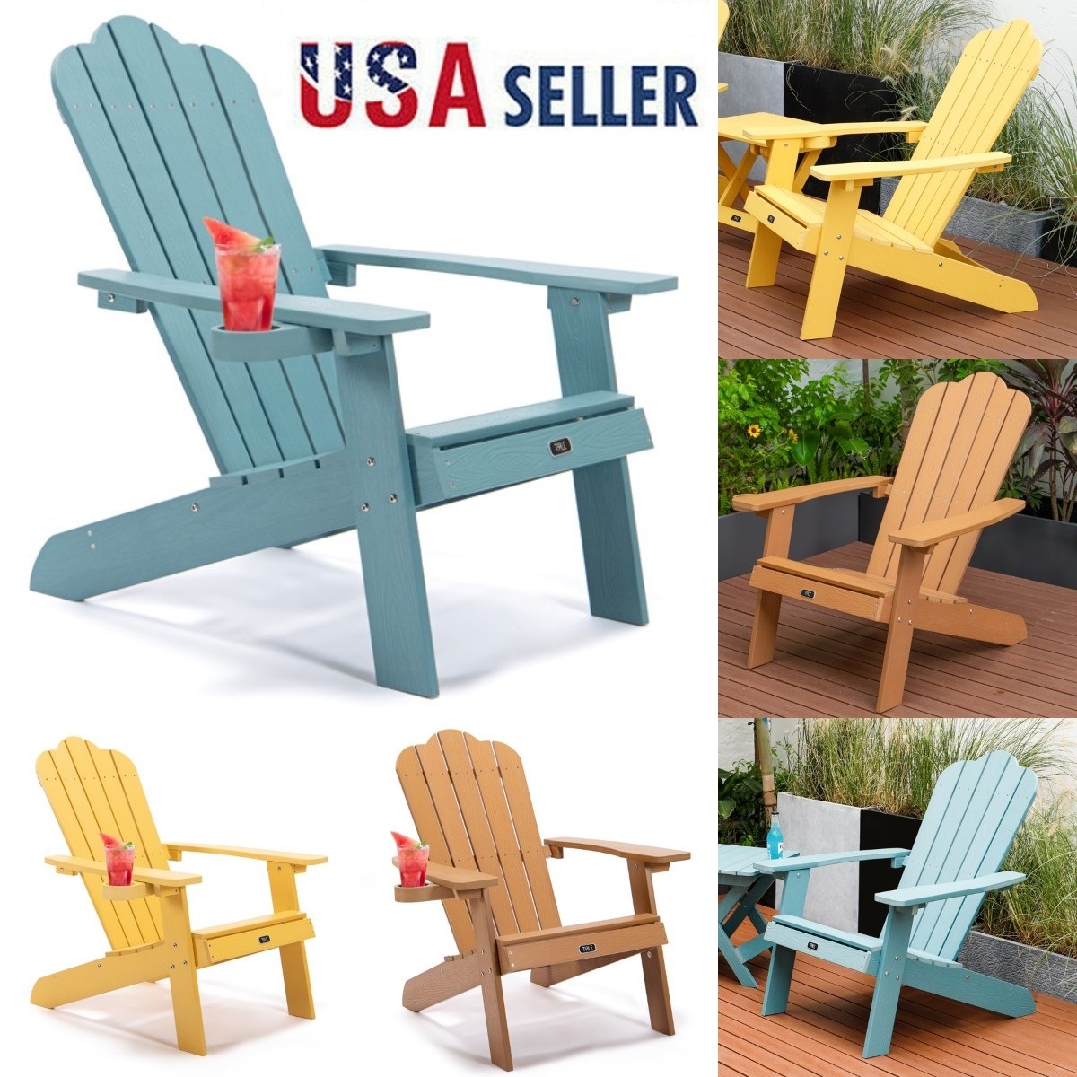 Adirondack Chair, Outdoor Weather Resistant 380 lbs Capacity Load
