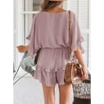 thumbnail image 3 of Sherrylily Women V Neck Romper Ruffle Layered Drawstring Waisted Shorts Jumpsuit, 3 of 5
