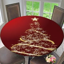 Winter Christmas Round Fitted Tablecloth Christmas Tree On Decorative Background Elastic Fitted Table Covers for Outdoor Indoor Fit for Diameter 42.2"-46.1" Round Table, Style 117
