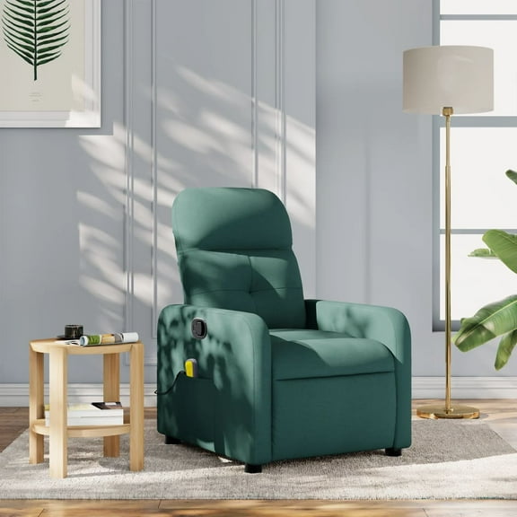 vidaXL Massage Recliner Chair Dark Green Polyester, Metal, Plywood