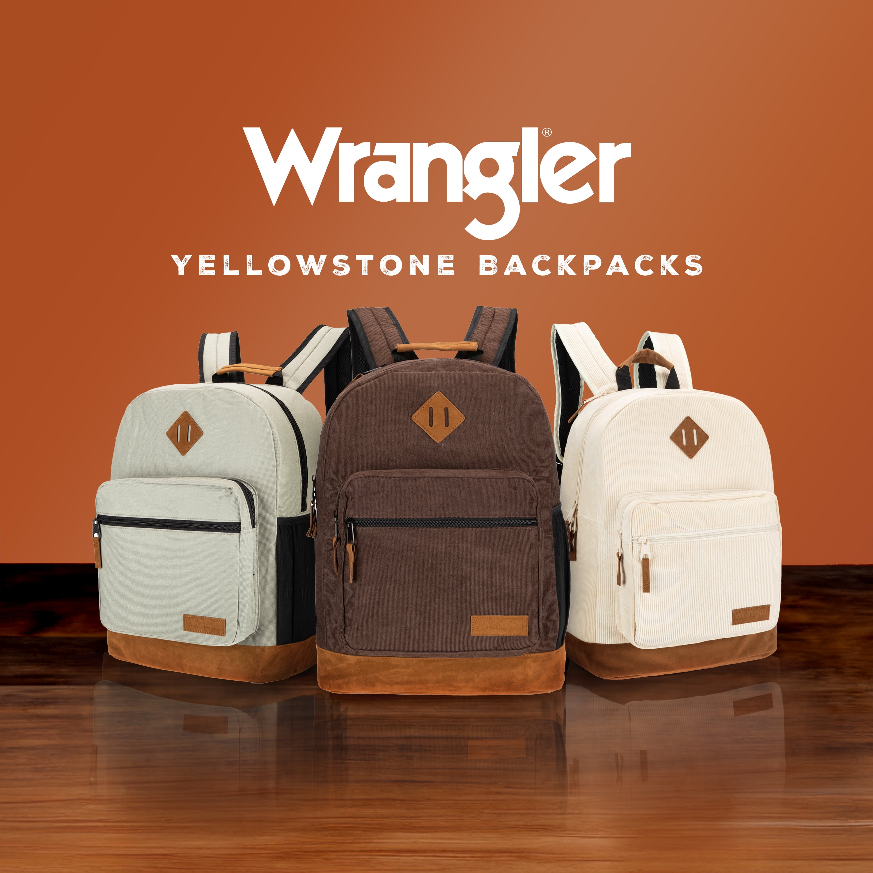 Wrangler Yellowstone Backpack, Classic Logo Resistant Padded Sleeve, All Ages, Dark Brown Cord