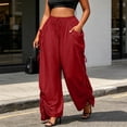 thumbnail image 5 of SELONE Pants for Women Casual Trousers Elastic Waist Side Drawstring Workout Pants with Pockets Ruched Stylish Wine 2XL, 5 of 5