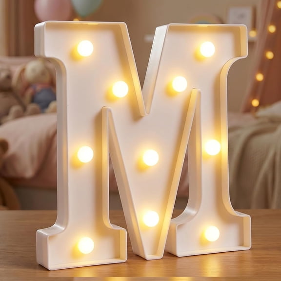 HIBIBUD Marquee Letters 8.5In Light Up Letters Battery Powered Letter M,Warm White Led,Battery Powered,Lightweight,Ideal for Bedroom,Party,Birthday and Holiday Decor