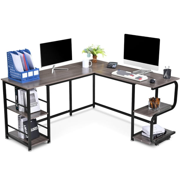 59inch 150 120 74cm Corner Table With Storage Racks On Both Sides S Shaped Legs One Side And Straight The Other Com 59inch 150 120 74cm Corner Table With, Desk With Storage On One Side