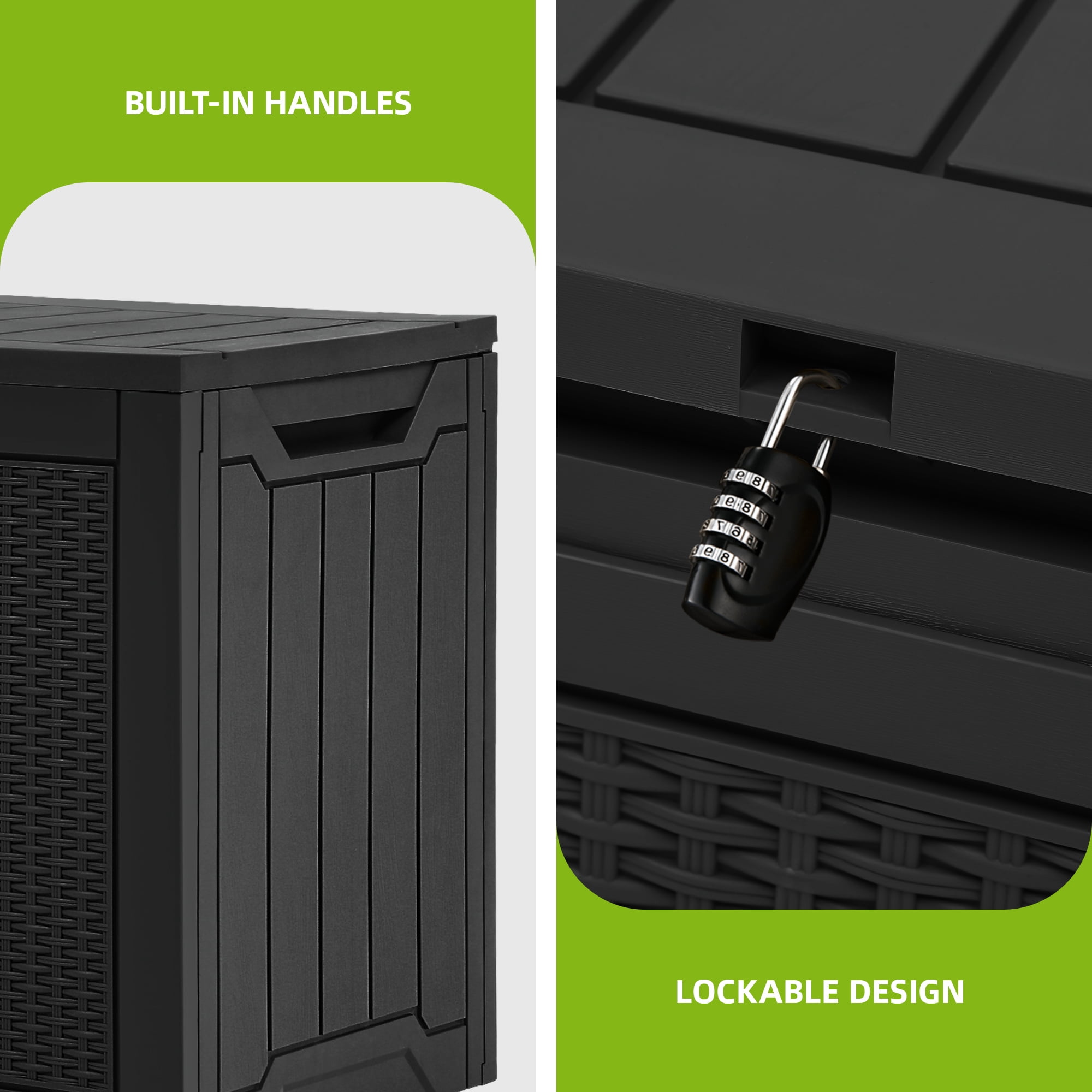 Uforic 80 Gallon Resin Outdoor Storage Deck Box, Weather Resistant Rattan Pattern Lockable Storage Bin for Patio Garden Backyard Home Essentials, Black