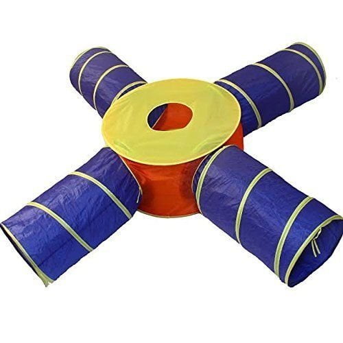 4 Way Pop Up Tunnel Play Tube Four Tent Tubes and Center Circle for