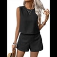 thumbnail image 2 of Conjunto de 2 Piezas de de Verano para Mujer, Camiseta Sin Mangas con Cuello Redondo y Pantalones Cortos Elásticos de Cintura Alta. Negro M, 2 of 8