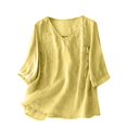 thumbnail image 3 of Women's Cotton Linen Short Sleeve Button Shirt Embroidered Casual Top, 3 of 9