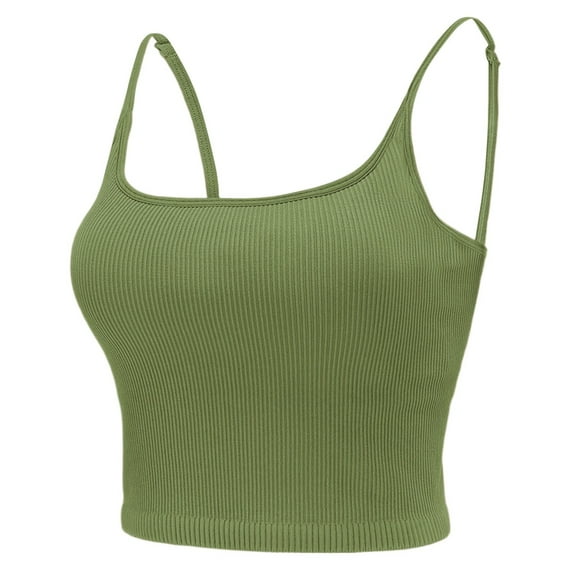 DuoJiaJ Women's Comfortable And Summer New Square Neck Rib Sports Breathable Fitness Tank Top Bra Wireless Bras Green