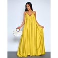 thumbnail image 5 of Womens Yellow Boho Deep V-Neck Spaghetti Strap Draped Maxi Dress For Beach, Weddings & Evening Events, 5 of 8