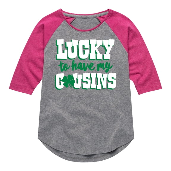 Instant Message - St. Patrick's Day - Lucky to Have My Cousins - Toddler And Youth Girls Raglan Graphic T-Shirt