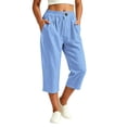 thumbnail image 2 of Plus Size Cropped Pants Women Lightweight Capris with Pockets Elastic Waisted Petite Vacation Lounge, 2 of 7