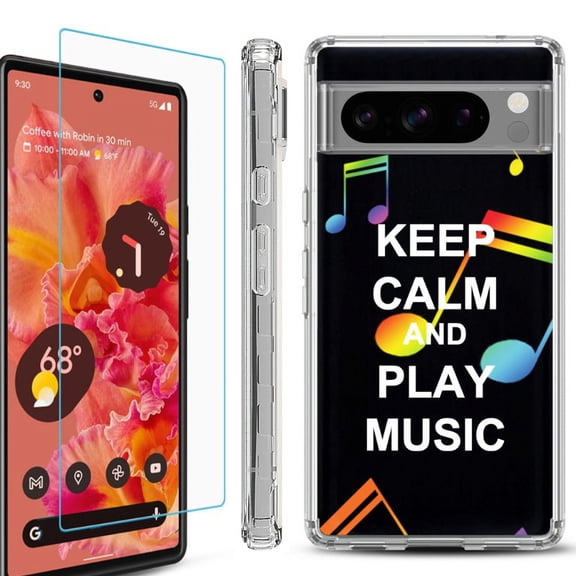 OneToughShield ® Compatible with Google Pixel 8 Pro, Shockproof Phone Case, with Tempered Glass Screen Protector - Keep Calm Music