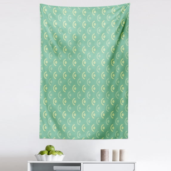 Abstract Tapestry, Monochrome Geometric Half Circle Forms with Dots Creative Minimal Pastel Design, Fabric Wall Hanging Decor for Bedroom Living Room Dorm, 5 Sizes, Laurel Green, by Ambesonne