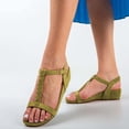 thumbnail image 4 of XYD Women Round Open Toe T-Strap Platform Wedge Low Heel Sandals Ankle Strap Buckled Dress Casual Shoes Size 12.5 Olive, 4 of 4