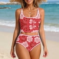 thumbnail image 2 of Guluxicc Women's Floral Printed Bikini Sets High Waisted Contrast Trim Round Neck Crop Top Bathing Suits Tankini Swimsuits Sets for Beach Summer Swimwear, 2 of 9