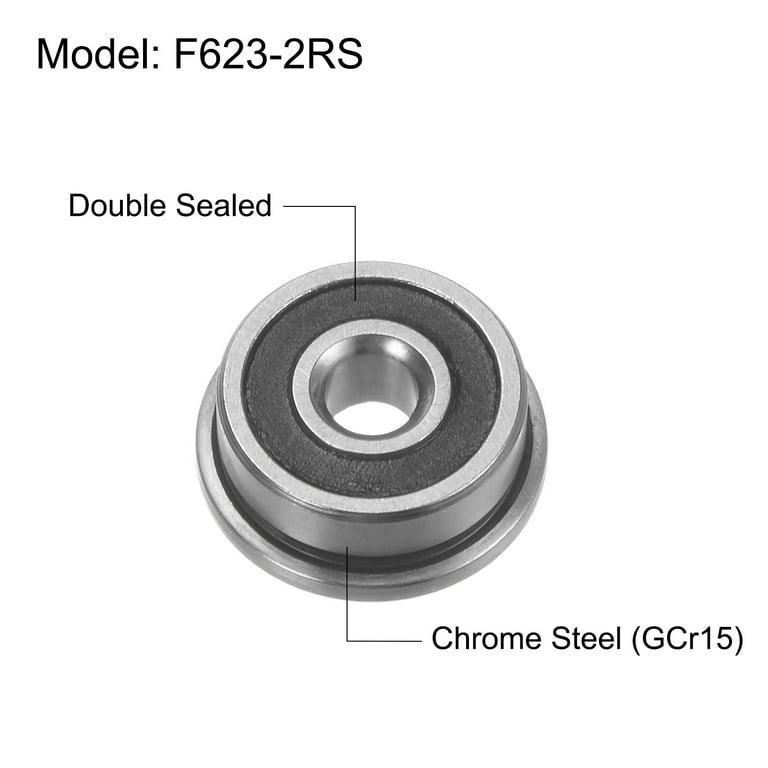F623-2RS Flanged Ball Bearing 3x10x4mm Double Sealed Chrome Steel
