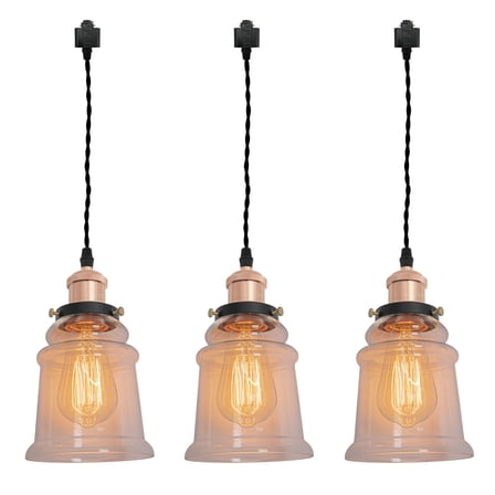 Kiven H Track Pendant Lightning, 3 Lights Modern H Track Lighting Glass Pendant Lights for Bedroom Kitchen Home Lighting,E26 Socket