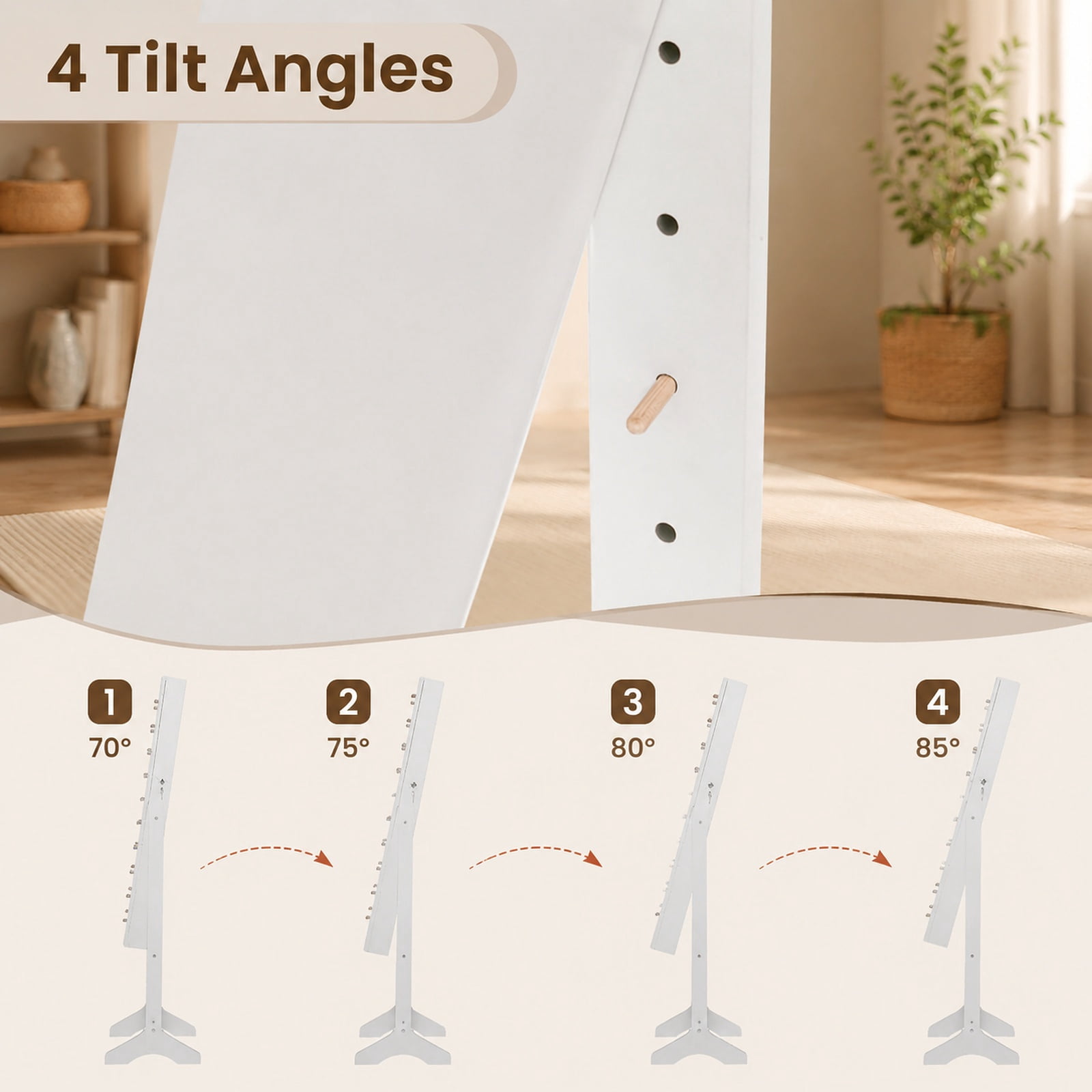 Furnibear Mirror Jewelry Cabinet with 20 Warm Lights and 4 Tilt Angles for Bedroom Dressing Room Jewelry Necklace Rings Storage Mirror, White