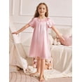 thumbnail image 2 of Oudiya Girls Short Sleeve Nightgown Silk Satin Pajama Dress Soft Princess Sleepwear for Kids 6-14Y, 2 of 7