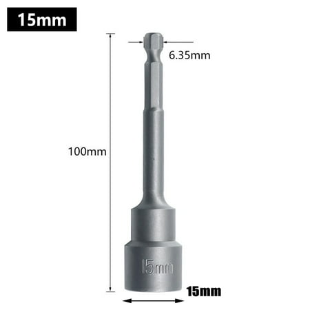 

100mm Long 6mm-19mm Hexagon Nut Driver Drill Bit Socket Wrench Extension Sleeve