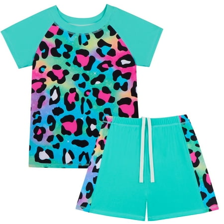 Girls Swimsuits Size 10-12 Fashion Scale Printed Bathing Suit Set Short Sleeve Shirts and Swim Trunks 2 PC Rash Guard Sunsuit Boy Swimming Suits Kids Swimwear Sets R01-Green 8-9 Years