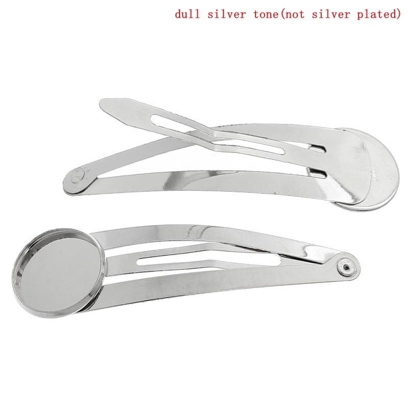 10 Pcs Silver Tone Snap Hair Clips w/ 16mm Cabochon Pad [Misc