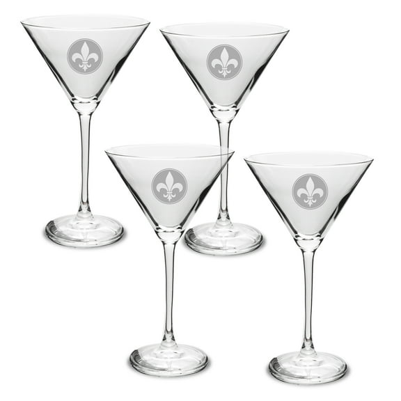 Fleur De Lis Deep Etched Martini Glass Set of 4