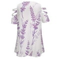 thumbnail image 5 of Lavender Floral Purple Womens Summer V Neck Zipper Top Short Sleeve T Shirt Off Shoulder Top Casual Classy Loose Shirts, 5 of 7