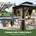 thumbnail image 5 of Dextrus 10x10ft Double Roof Hardtop Gazebo with Netting and Shaded Curtains, Outdoor Aluminum Frame Polycarbonate Canopy, Garden Tent for Patio, Backyard, Black&Brown, 5 of 9