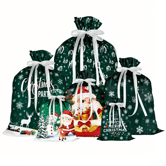 Christmas Drawstring Gift Bags Assorted Sizes, 34Pcs Bulk Holiday Wrapping Bags, Reusable Fabric Xmas Presents Bags, Suitable as Favor & Goody Bags in Small/Medium/Large/Extra Large/Huge Sizes