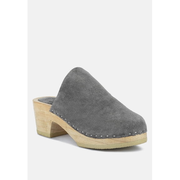 DARCIE Grey Suede Clogs