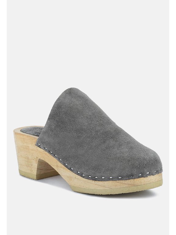 DARCIE Grey Suede Clogs