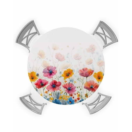 

Round Tablecloth with Elastic Summer Tulip Plant Flowers Waterproof Stain-proof Table Cover Wipeable Fitted Table Cloths for 36 -44 Round Tables Dining Kitchen