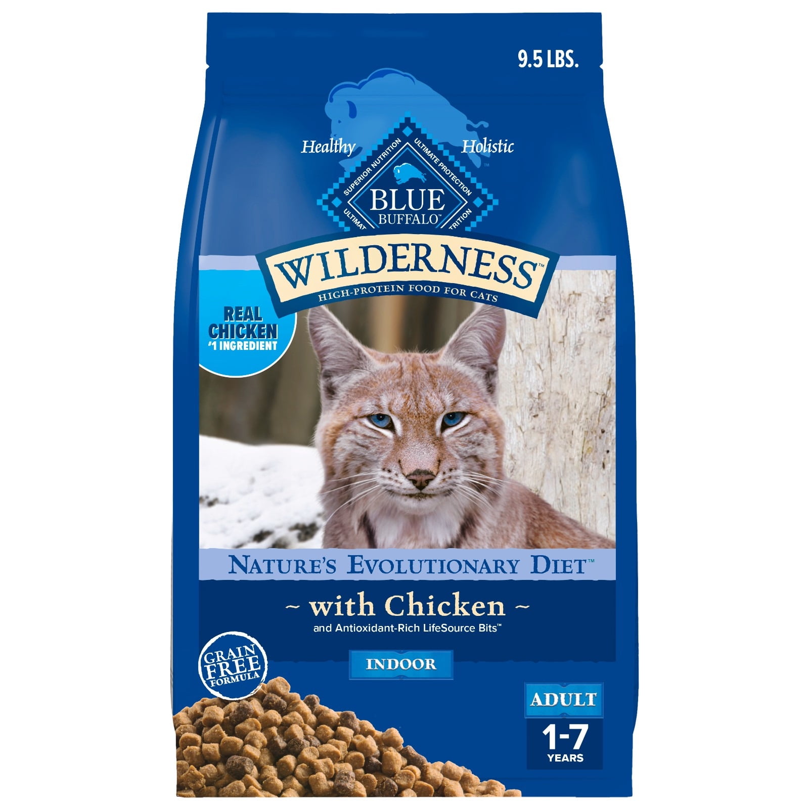 Blue Buffalo Wilderness Natural High-Protein, Grain-Free Dry Cat Food, Chicken, 9.5-lb. Bag