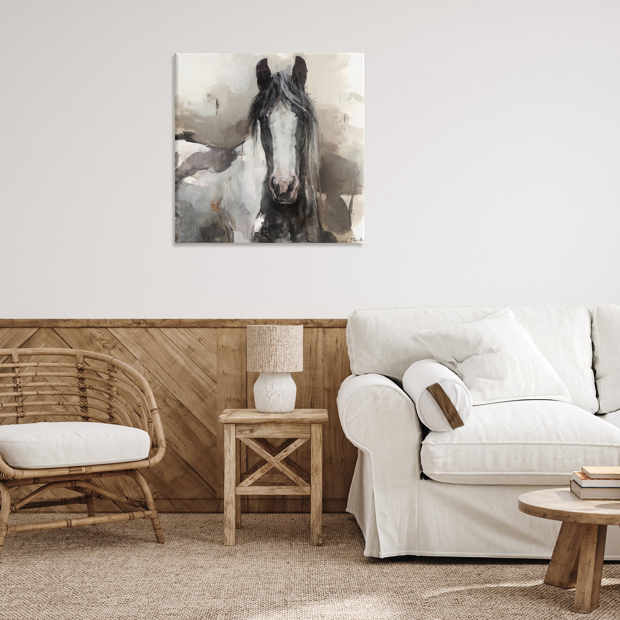 Stupell Industries Grey & Beige Horse Abstract Animals & Insects Painting Gallery Wrapped Canvas Art Print Wall Art, 30 x 30