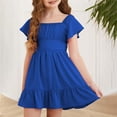 thumbnail image 2 of Coerni Teen Girls Ruffled Dress Flutter Sleeve V Back Sundress Square Neck Elegant Dress for Kids Girls Flowy A Line Dresses, 2 of 5