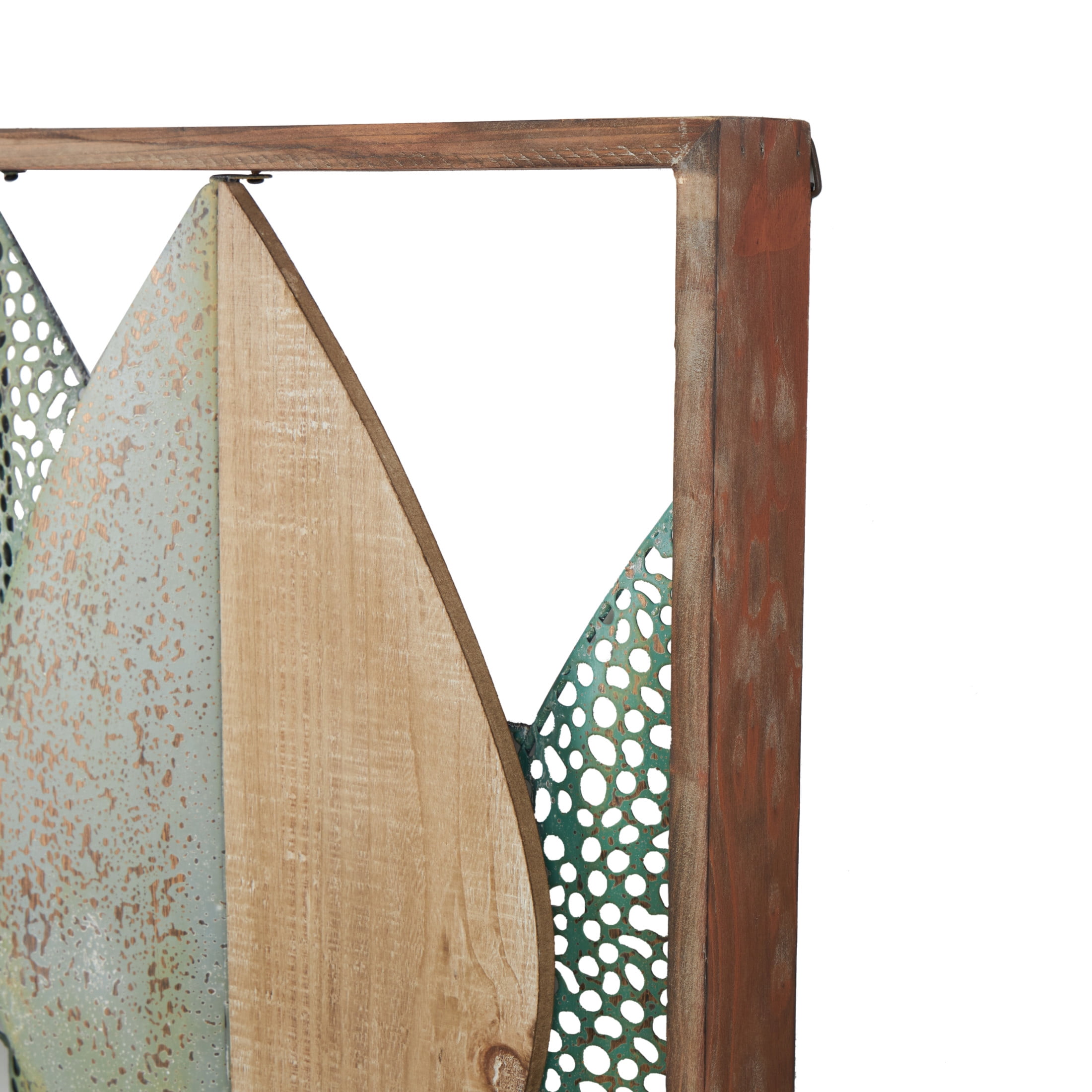 DecMode Brown Wood Cutout Leaf Wall Decor with Green and Black Metal Wire Accents