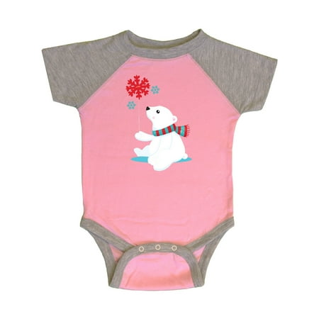 

Inktastic Polar Bear With A Scarf White Bear Snowflakes Gift Baby Boy or Baby Girl Bodysuit