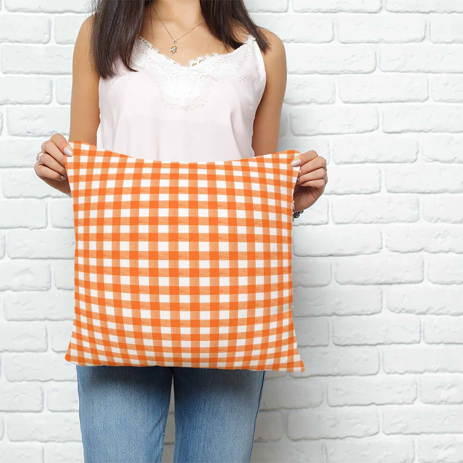 Throw Pillow Covers 26x26 Inch, Orange Decorative Pillow Cases for Couch Sofa Bed, Country French Rustic Buffalo Plaid Modern Art Cotton Linen Square Home Decor Pillowcases with Hidden Zipper