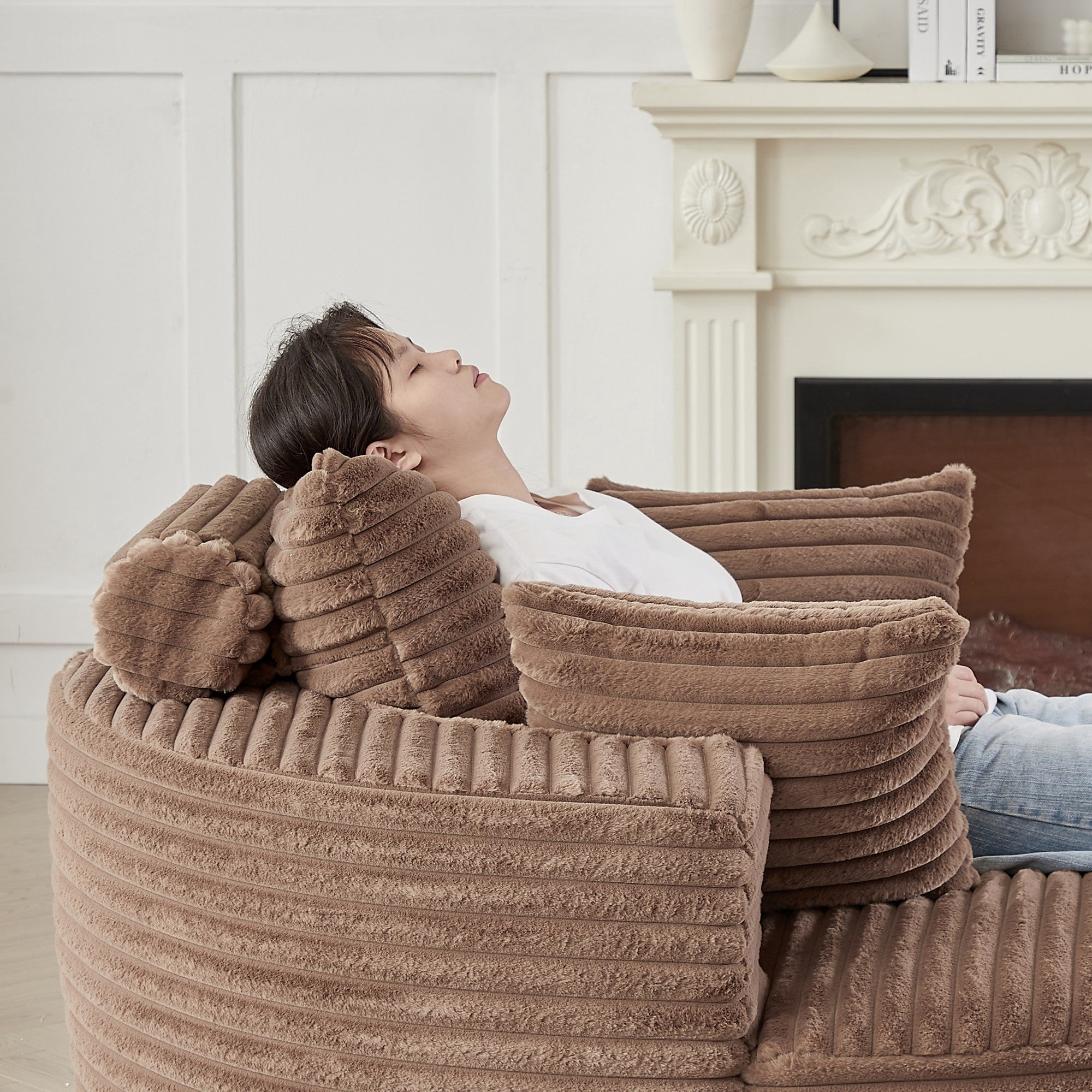 Sailvan 55" Modern Corduroy Single Seater Lounge Chair, Modular Cloud Sofa with Enveloping Pillows, No Assembly Lazy Chair for Living Room Brown