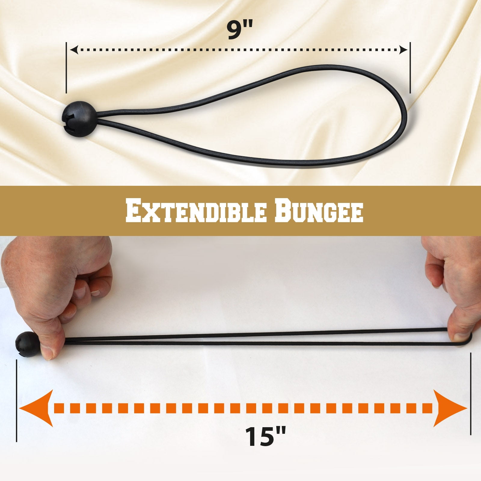 SUNNYOUTDOOR 9" Ball Bungees Cords Tarp Tent Tie Down Ball Bungees Canopy Gazebo Straps（50 PCS, Black）