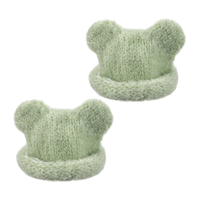 Uxcell 2 Pcs Mini Gorros de Punto para Muñecas, Gorras de Hilo Verde Claro con Orejas de Oso para Juguetes de Peluche, Decoración de Invierno, Accesorios para Cabello de Muñeco, Adornos de Navidad DIY