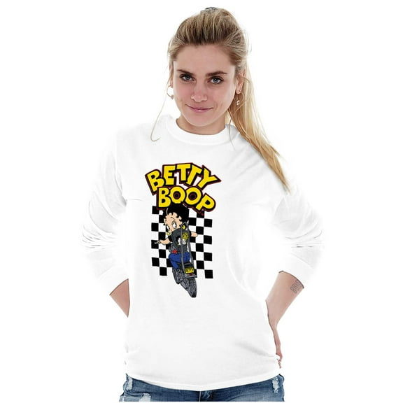 Betty Boop Checkerboard Biker Cartoon Women's Long Sleeve T Shirt Brisco Brands S