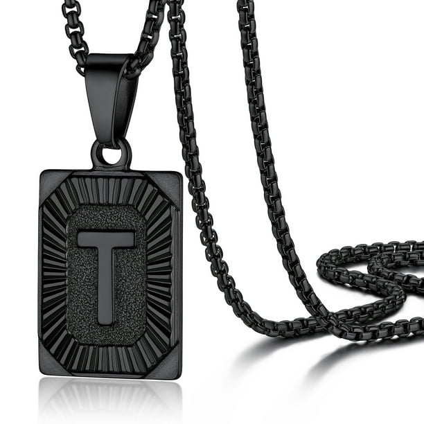 Collar con colgante inicial PROSTEEL Acero inoxidable Negro T letra
