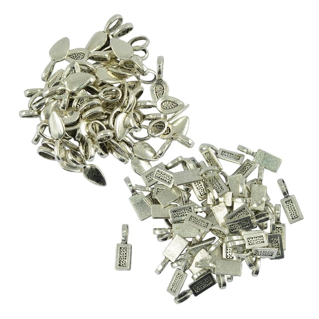 150 piezas de pegamento de hoja de rectángulo de plata tibetana vintage en fianzas de collar de almohadilla plana Macarena Colgante en blanco del cabujón