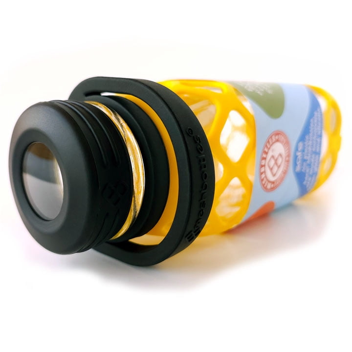 Meshbottle with Glass Top - Sun Yellow - Plastic-free, BPA-free, Phthalate-free Glass Water Bottle - 16 oz