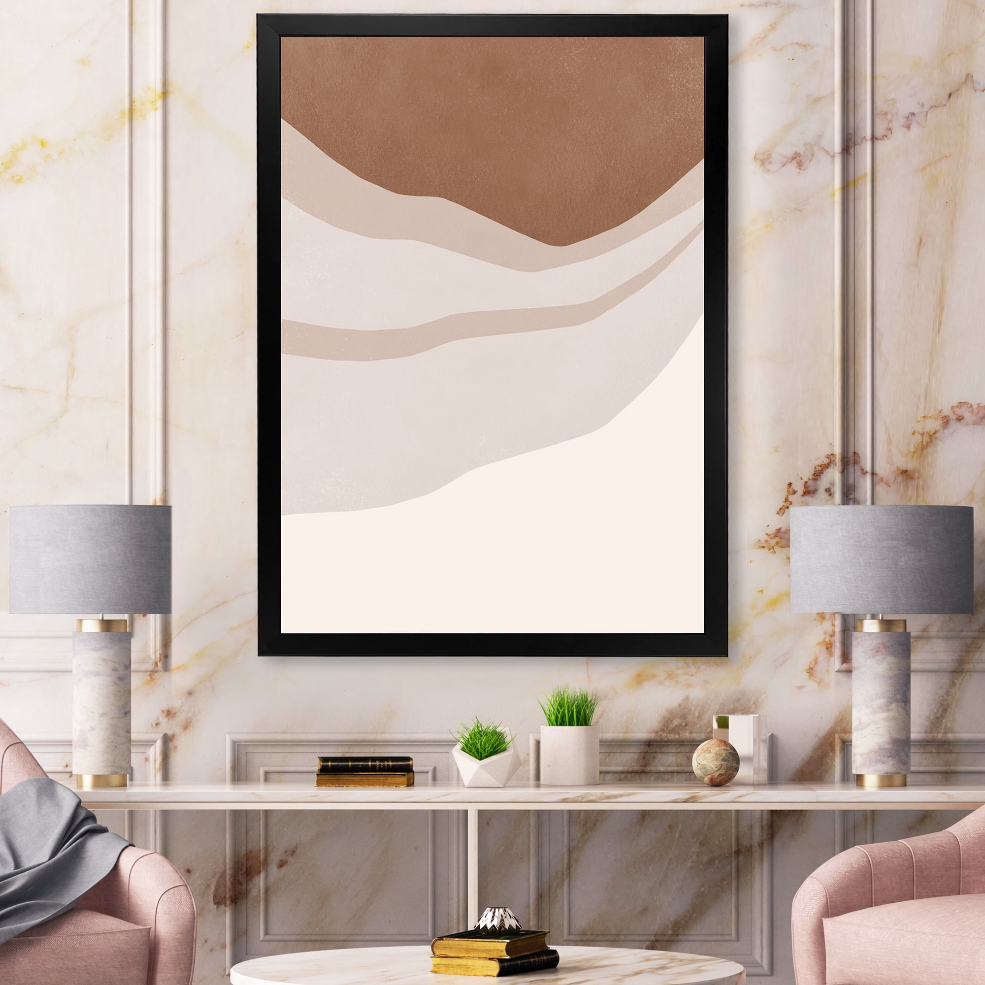 Designart 'Ivory and Terracotta Shapes with Scuff Effect' Modern Framed Art Print