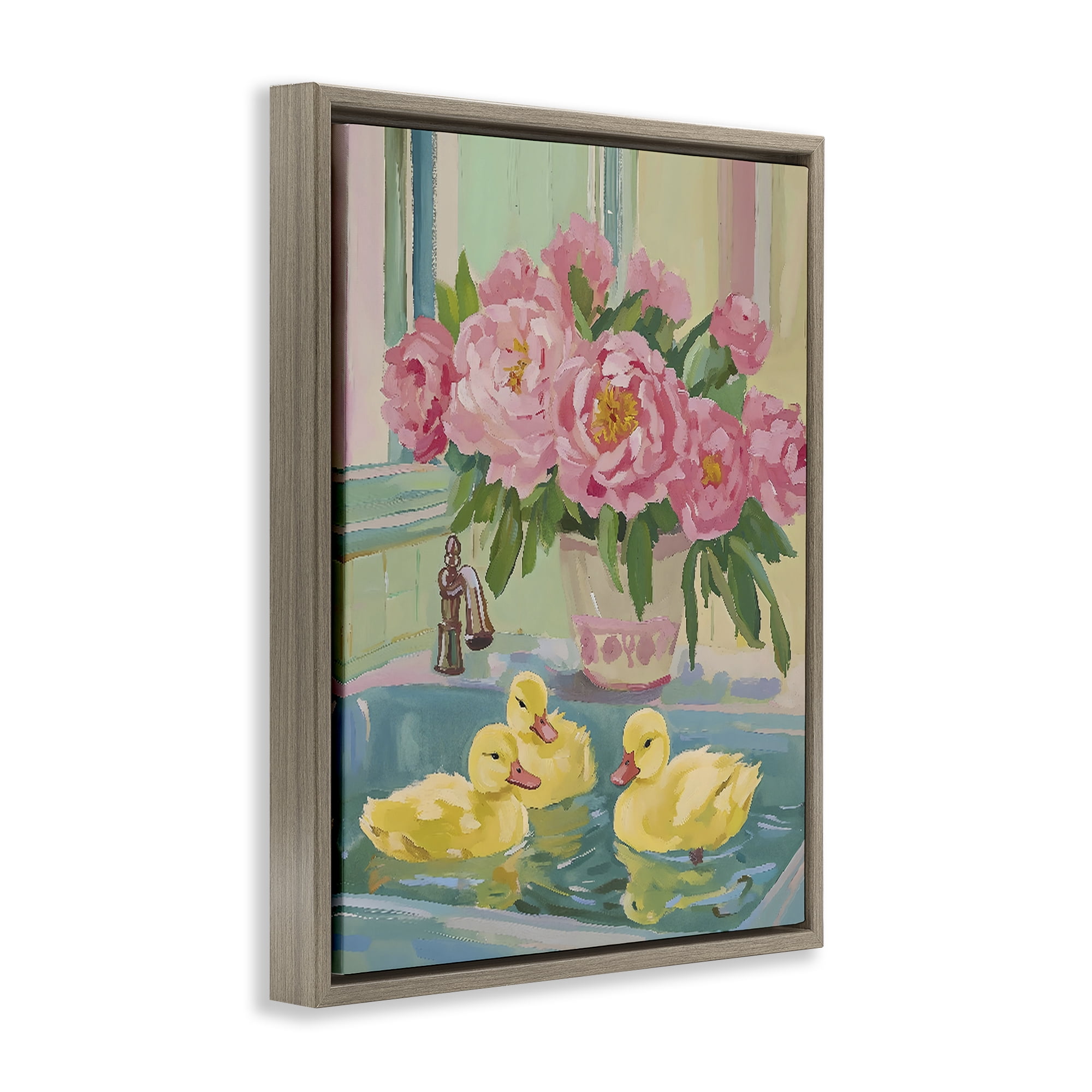 Stupell Industries Ducks in Sink Bath Brown Framed Floater Canvas Wall Art, design by The Prints Vibe