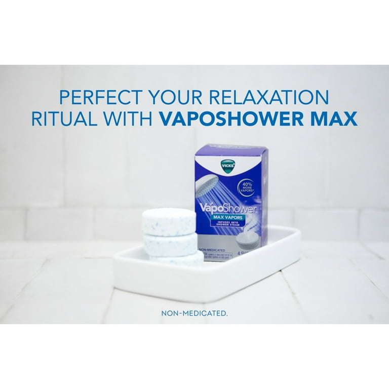 Vicks VapoShower Max, Non-Medicated Eucalyptus Shower Steamer Tablets, Menthol, Aromatherapy, 4 count